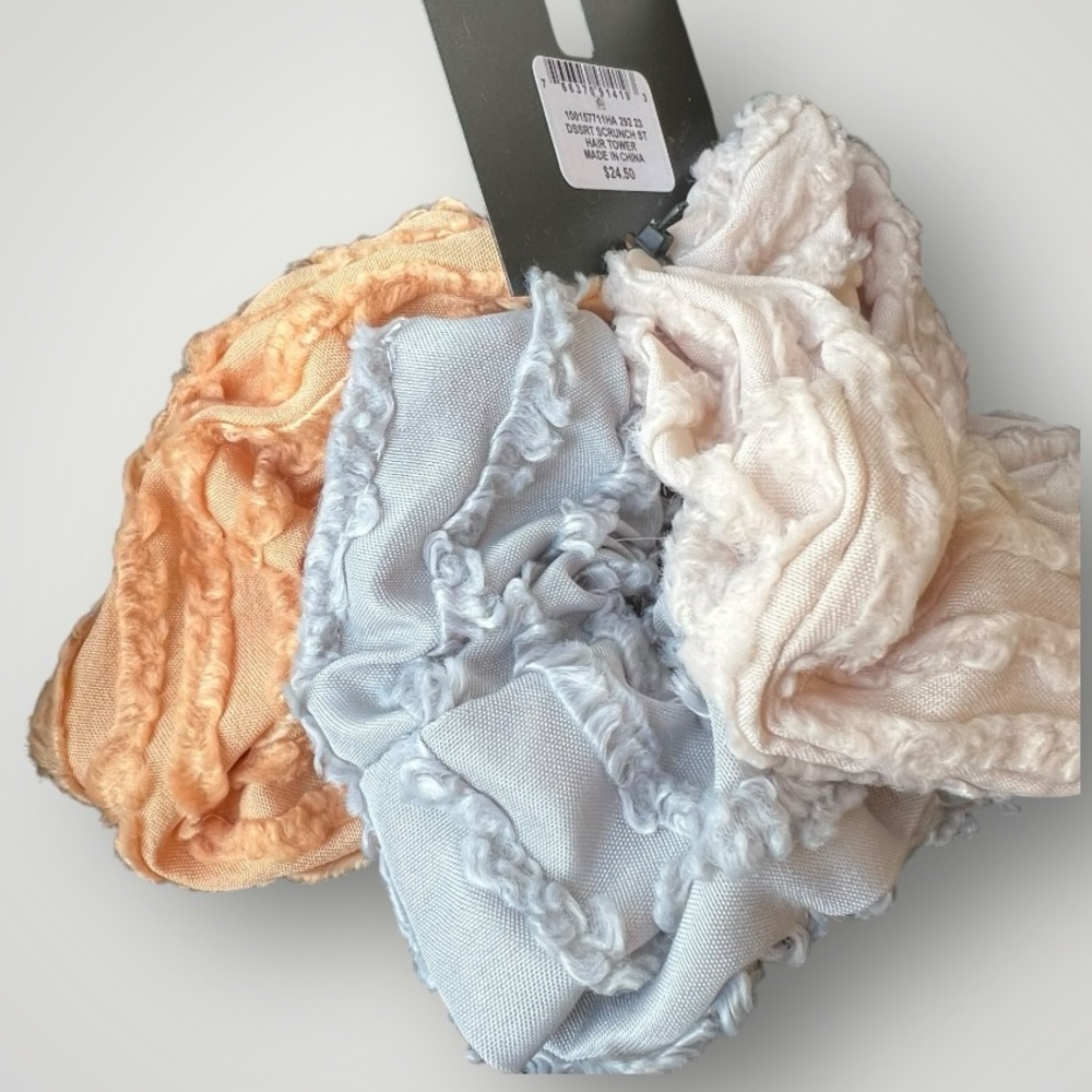 I.N.C. Hair Tie set of 3 Light Brown, Light Blue and Off White New 3.5in x 3.5in - Picture 6 of 9